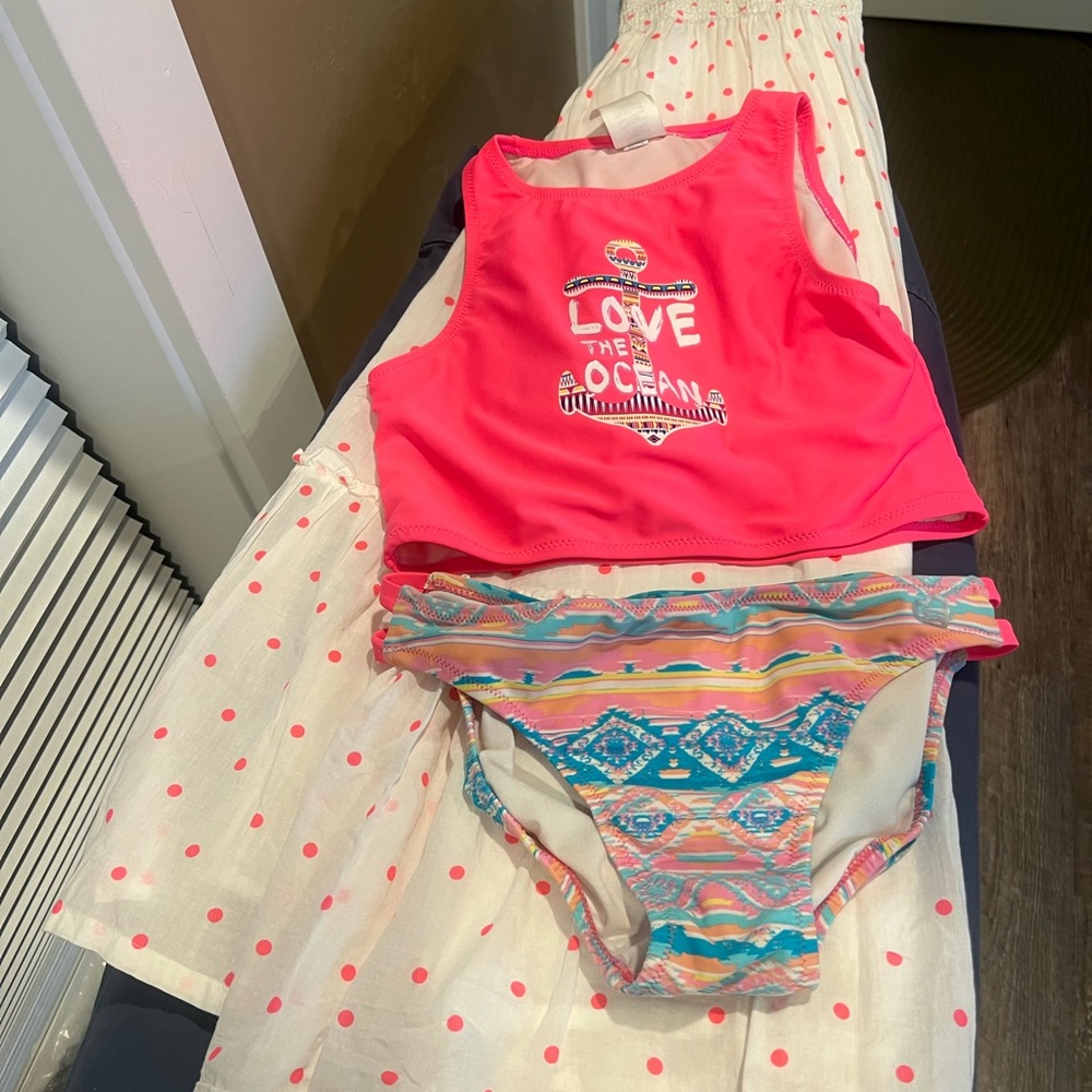 Old Navy White and Pink Polka Dot Fabric & Justice Tankini